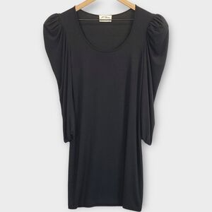 Torn by Ronny Kobo Black Puff Shoulder Mini T Shirt Dress